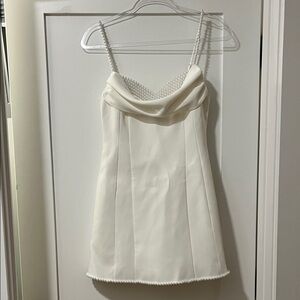 Meshki Cream Mini Dress with Pearl Accents
